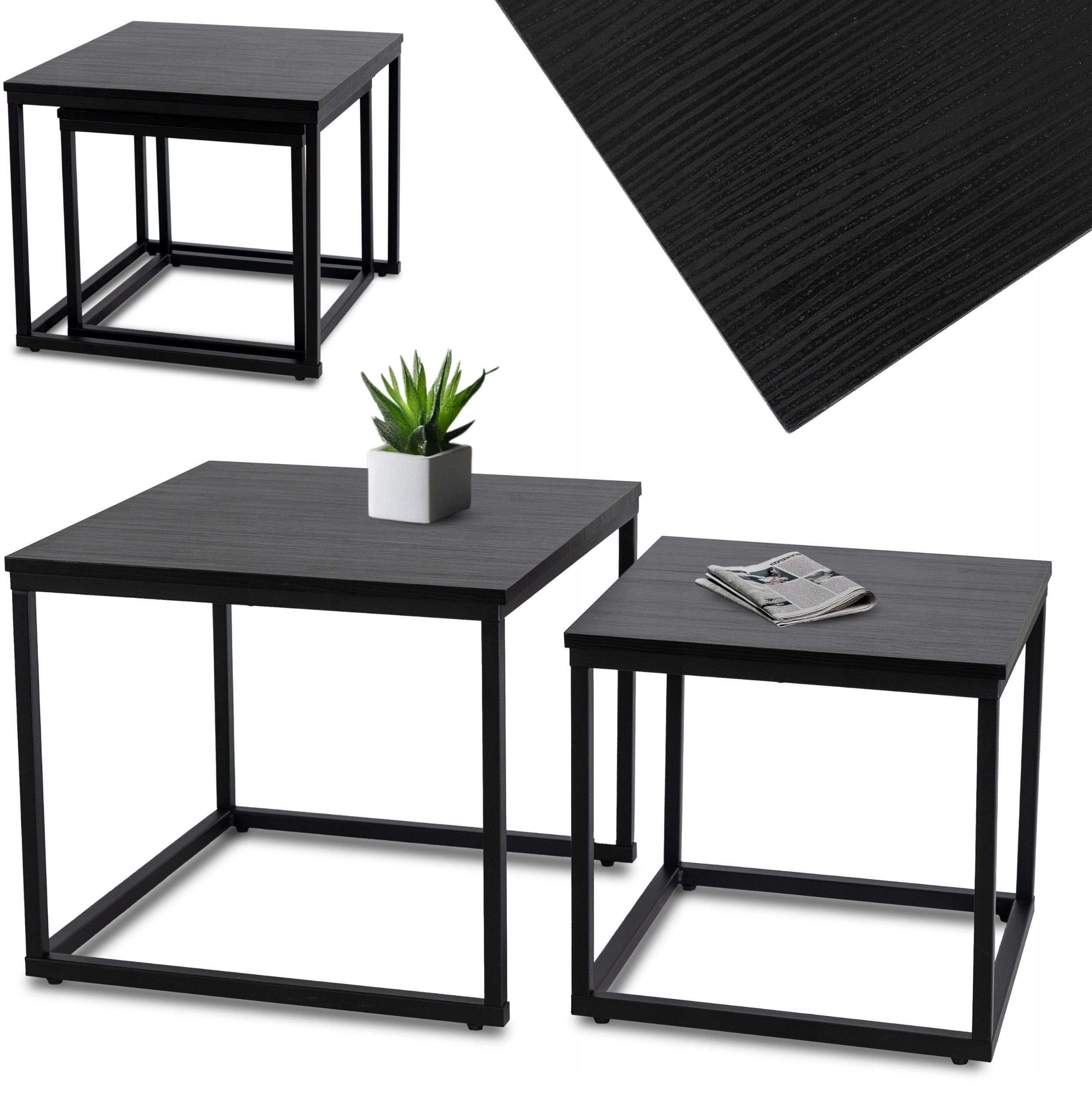 Stolik Kawowy Czarny Kwadratowy 2w1 Ława Loft Czarna Industrialna TEVET – Elegancja i funkcjonalność w jednym