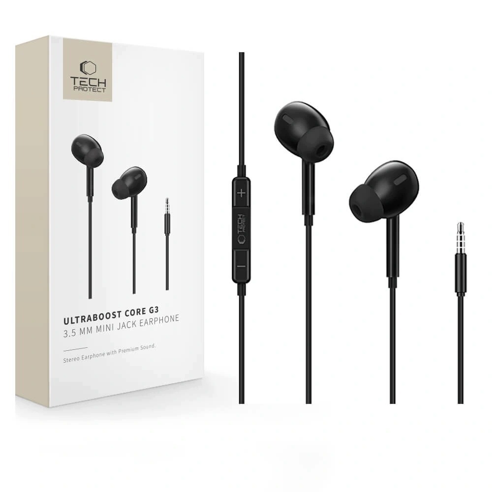 Słuchawki Tech-Protect Ultraboost Mini Jack Earphone Core G3 Black – Doskonałe brzmienie w Twoich uszach
