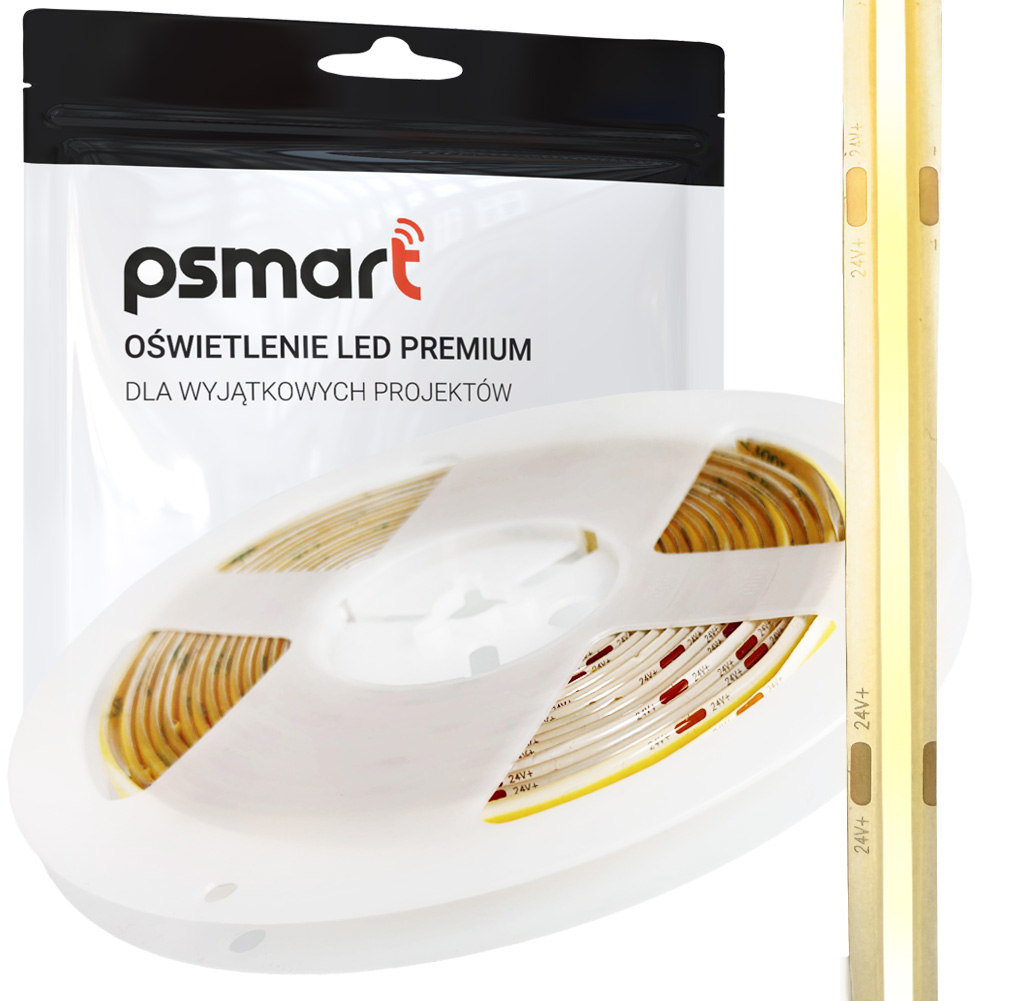 PSMART Taśma LED COB 24V WW 3000K 8mm IP65 480 LED/m 5m – Idealne oświetlenie do Twojego domu