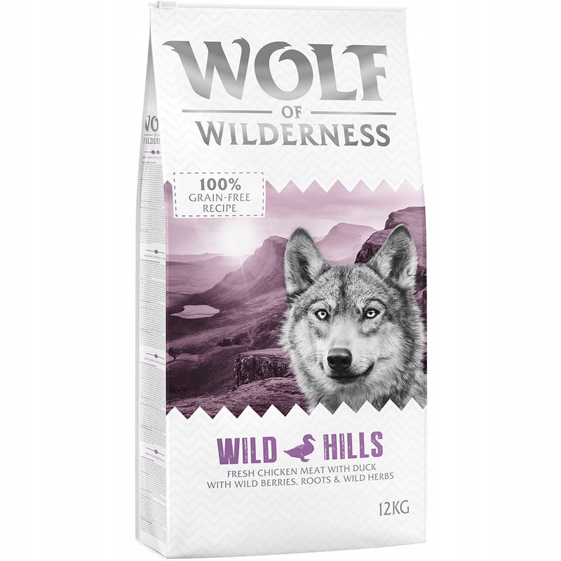 Sucha karma Wolf of Wilderness Adult Wild Hills, kaczka 12 kg – Naturalne odżywianie dla psów