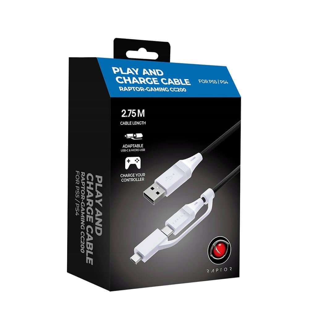 RAPTOR Kabel USB PS4/PS5 – Idealne rozwiązanie do ładowania i grania