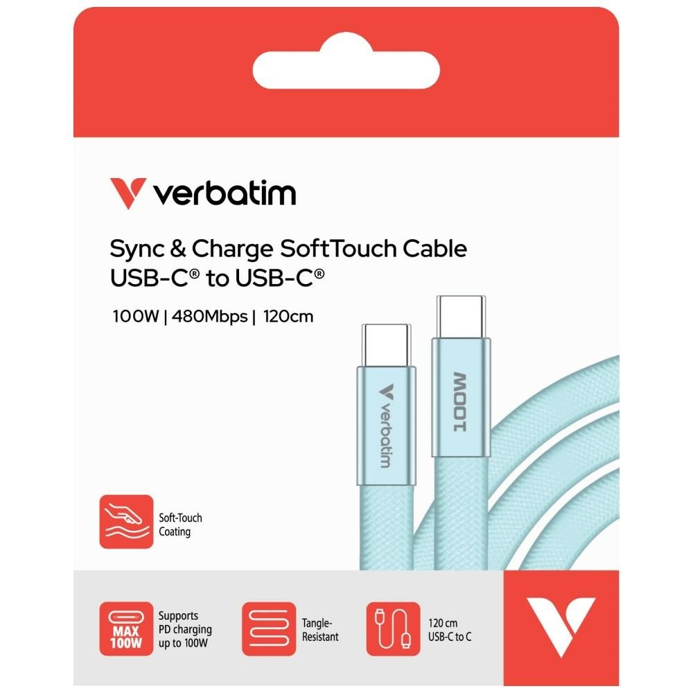 Kabel Verbatim Sync & Charge SoftTouch USB-C do USB-C 100W PD3.0 120cm – Wydajność i wygoda w jednym