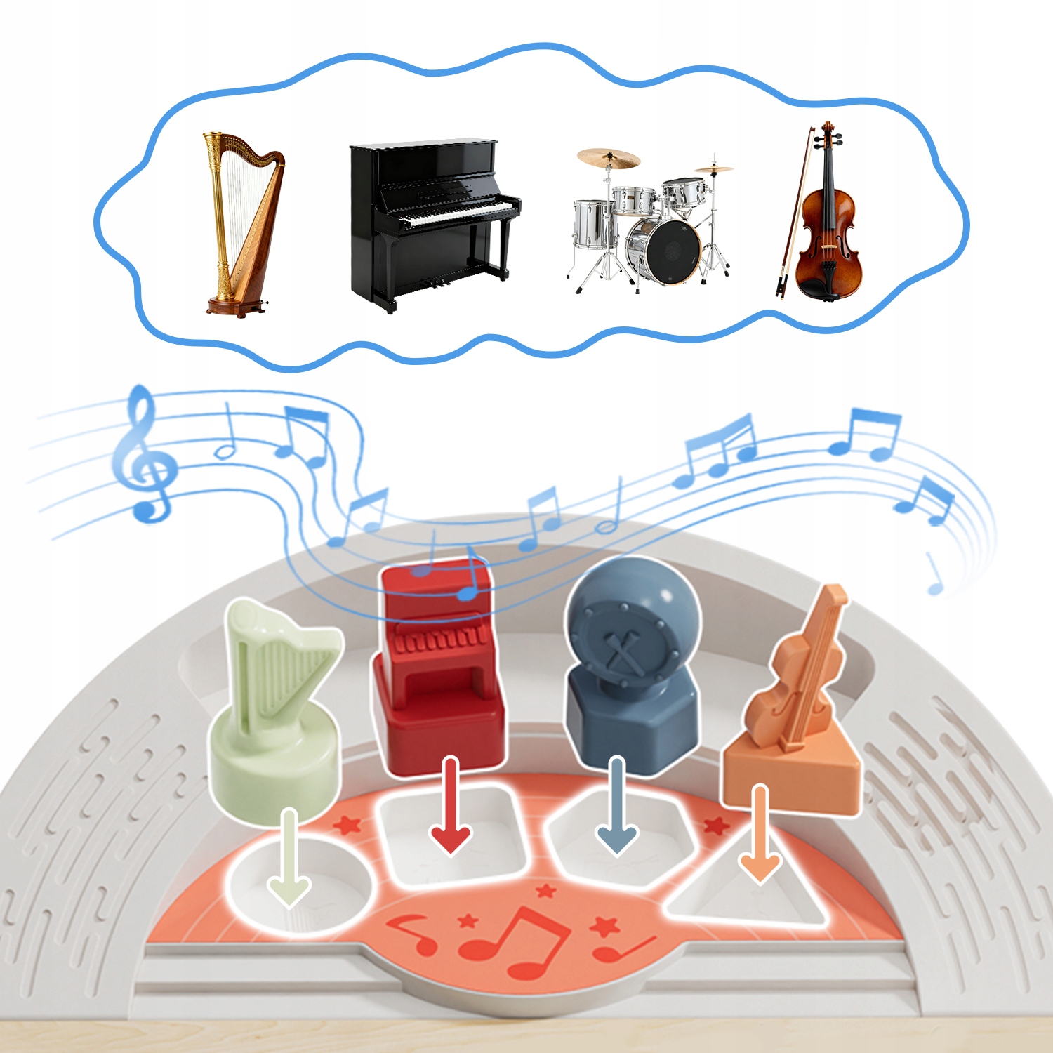 Instrumenty muzyczne w zasięgu ręki – 4 klocki do odkrywania dźwięków