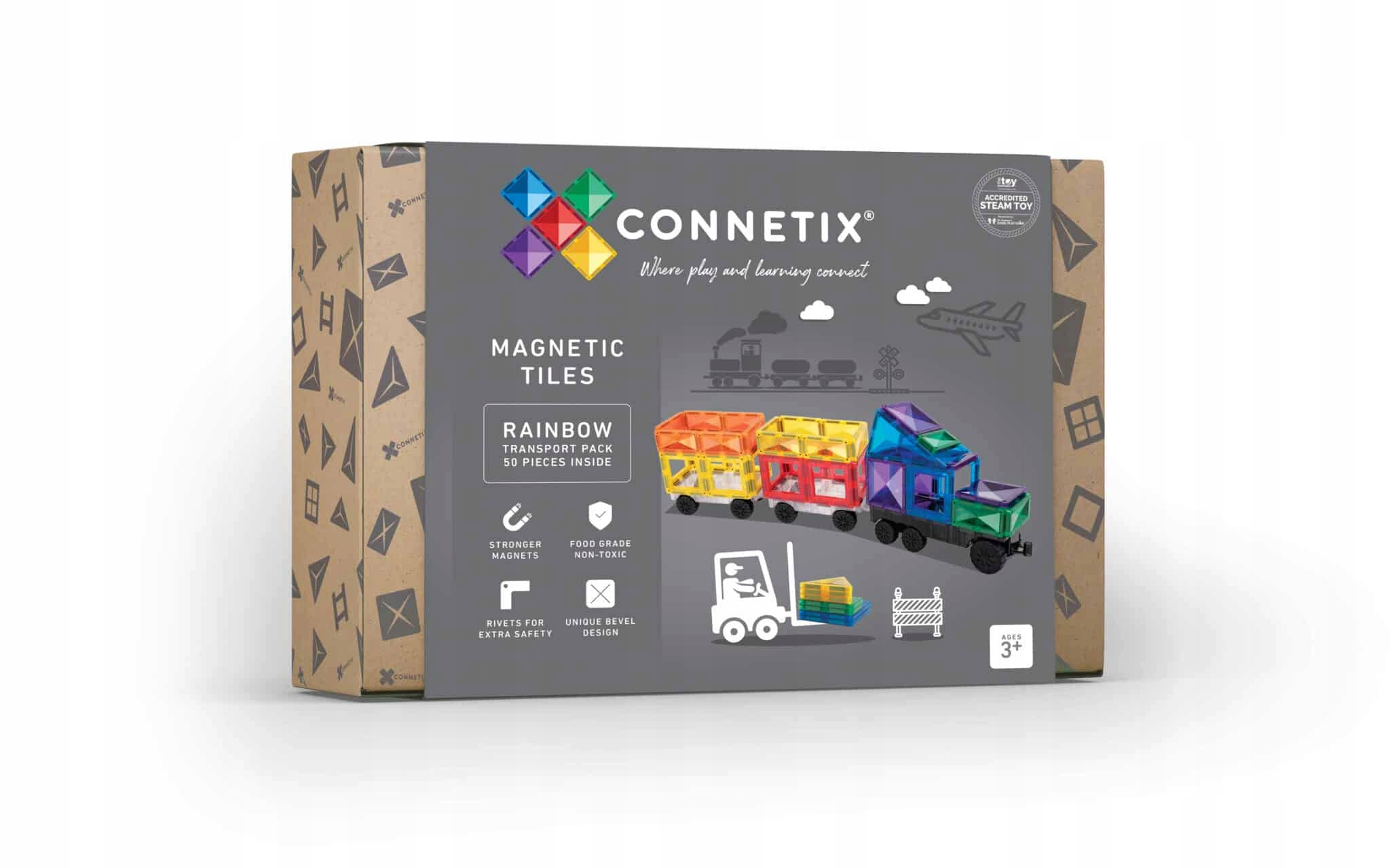 Klocki magnetyczne Connetix Rainbow Transport Pack 50el – Kreatywna zabawa dla dzieci