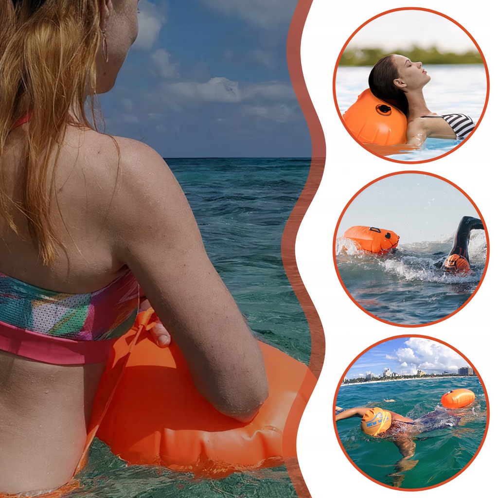Bojka Asekuracyjna Boja do Pływania Dmuchana Sucha Kieszeń Deska Duża 74cm – Bezpieczeństwo na wodzie