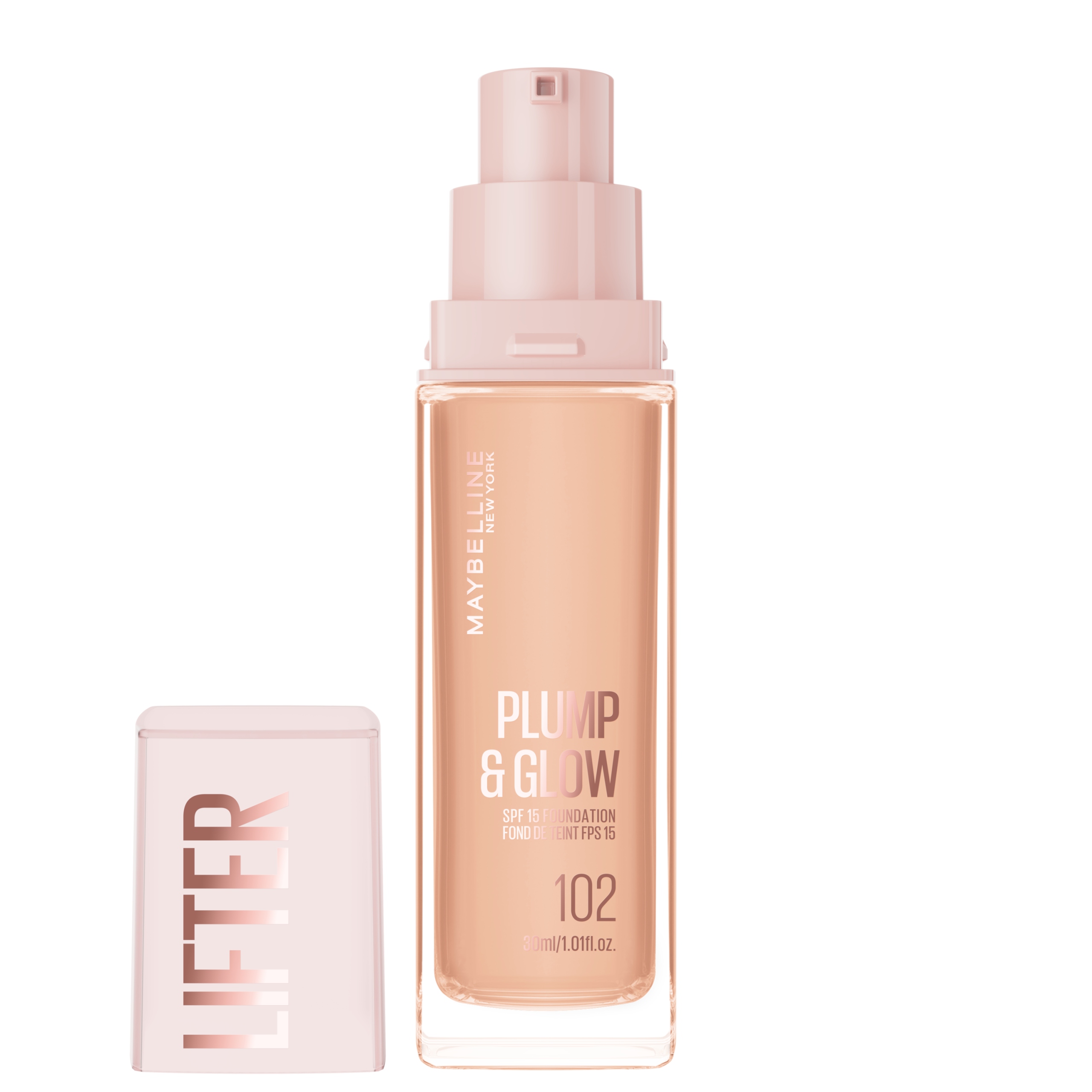 MAYBELLINE Plump&Glow Podkład rozświetlający SPF 15 nr 102 – Idealne wykończenie dla Twojej cery