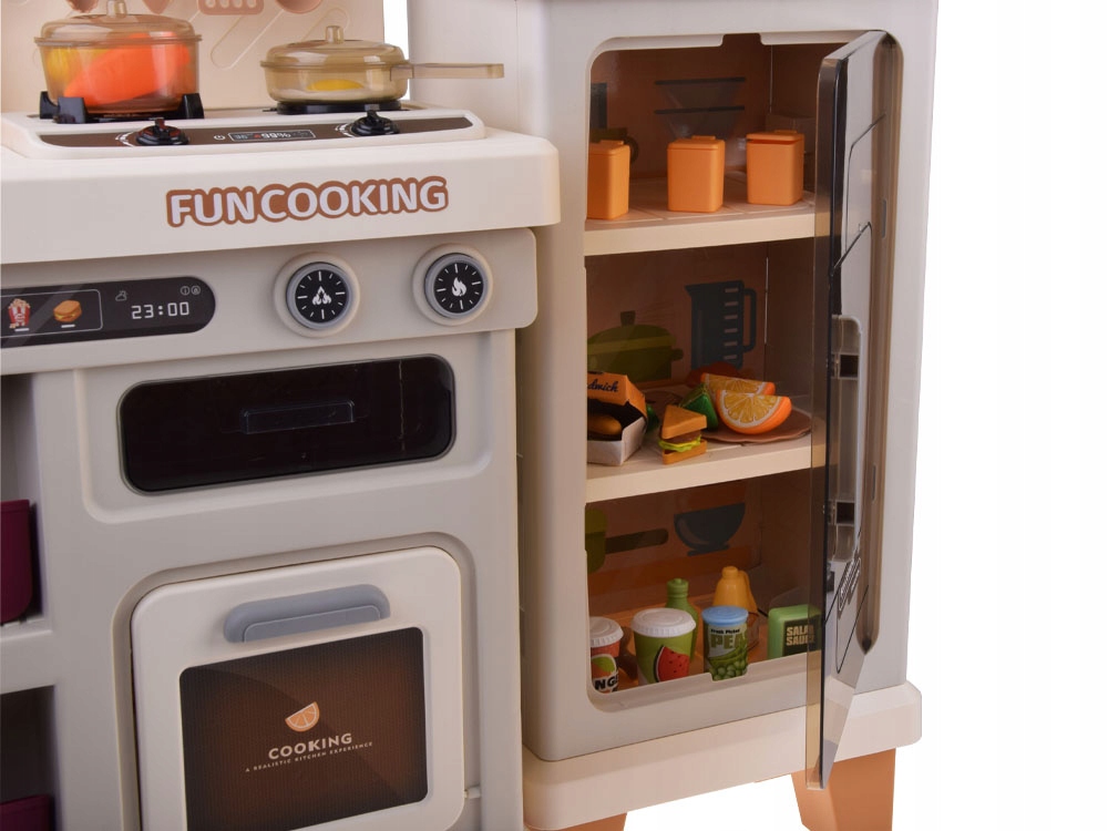 Interaktywna beżowa kuchnia dla dzieci + efekty: światło dźwięk para ZA5766 – Idealna zabawa w gotowanie