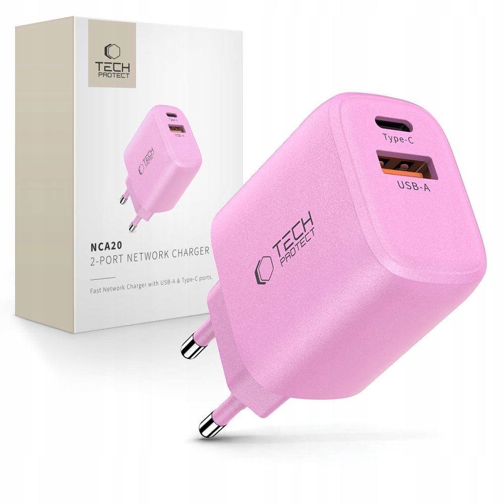 TECH-PROTECT NCA20 2-PORT NETWORK CHARGER PD 20W / QC3.0 BABY PINK – Szybkie ładowanie w stylowym wydaniu