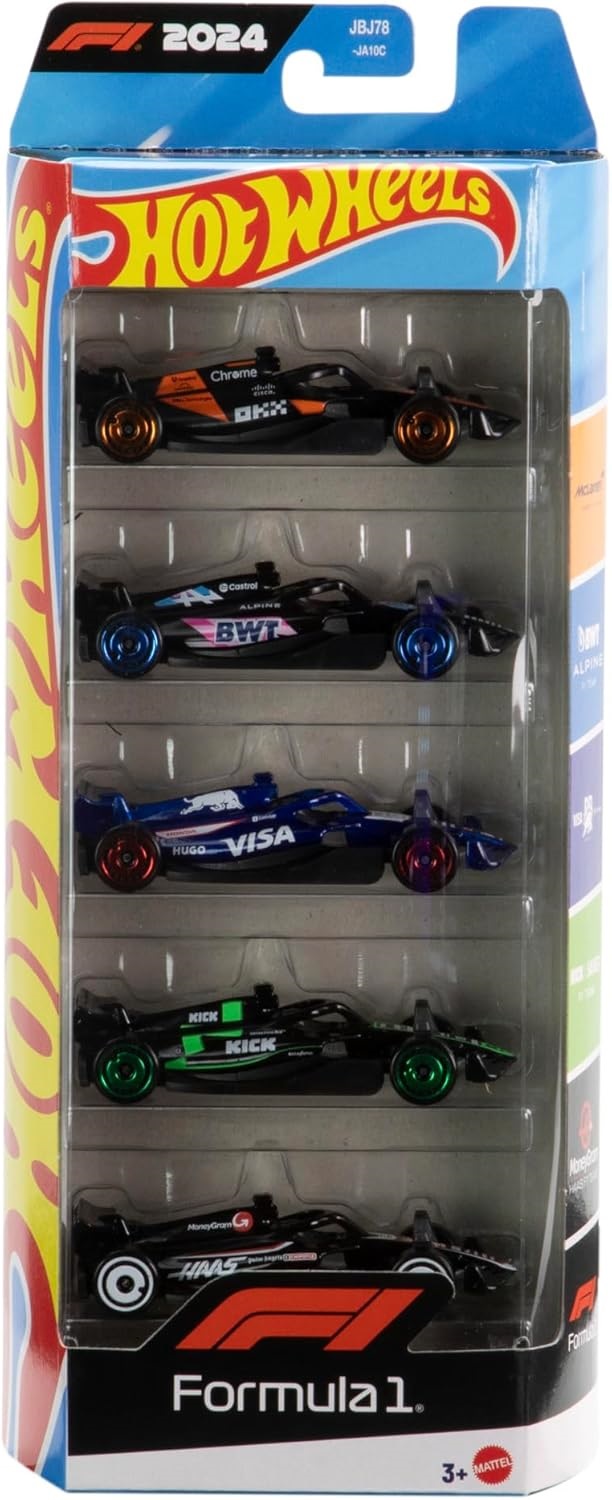 Zestaw Hot Wheels pięciu modeli samochodów F-1 – Wyścigowa przygoda dla dzieci