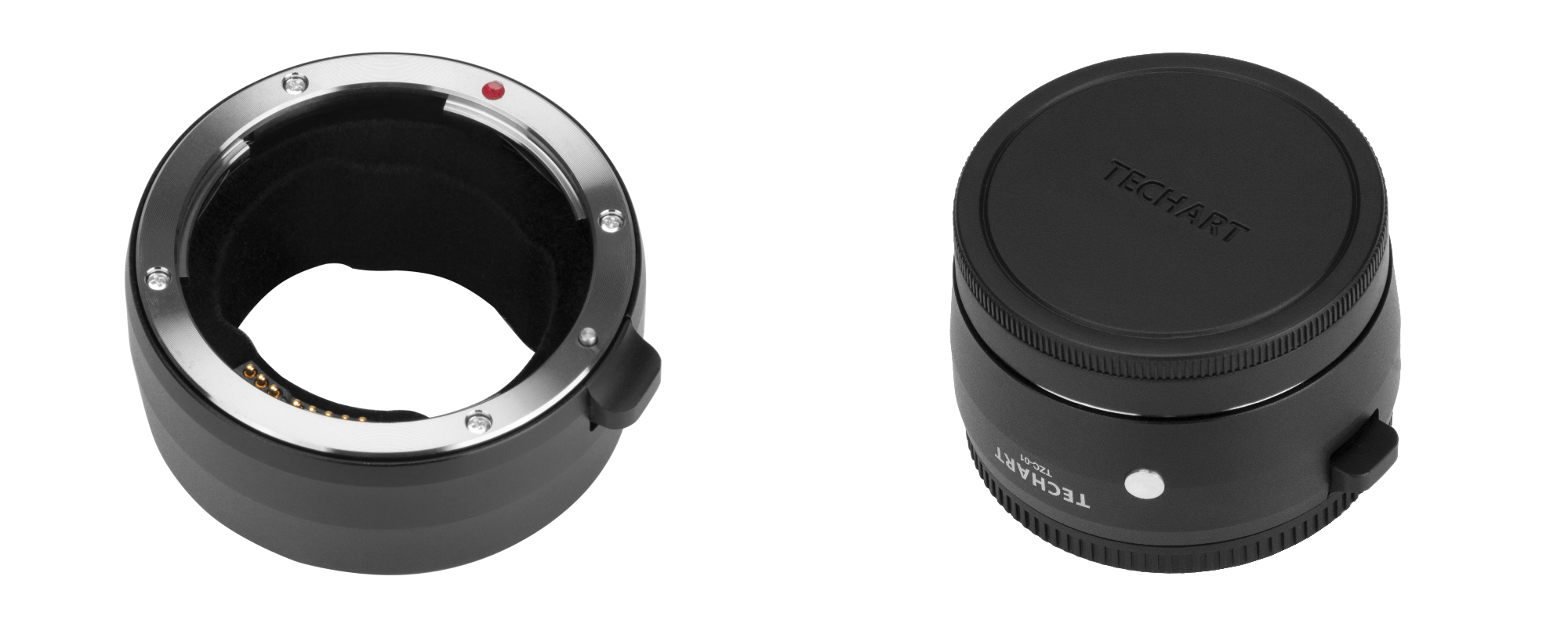 Adapter bagnetowy Techart TZC-01 - Canon EF / Nikon Z widziany pod kątem z dekielkiem