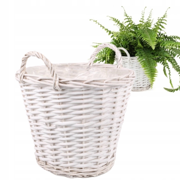 Kosz wiklinowy z uchwytami do obsadzenia biały 31 cm – Elegancja i funkcjonalność w Twoim domu