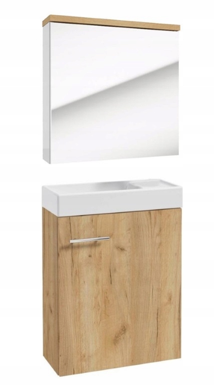 Zestaw szafka łazienkowa z umywalką 50x70 + szafka wisząca z lustrem 50x60 dąb craft – Elegancja i funkcjonalność w Twojej łazience