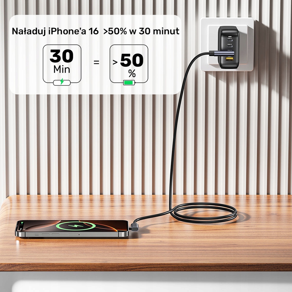 Moc ładowania do 100W (PD 3.0) – Błyskawiczne ładowanie urządzeń