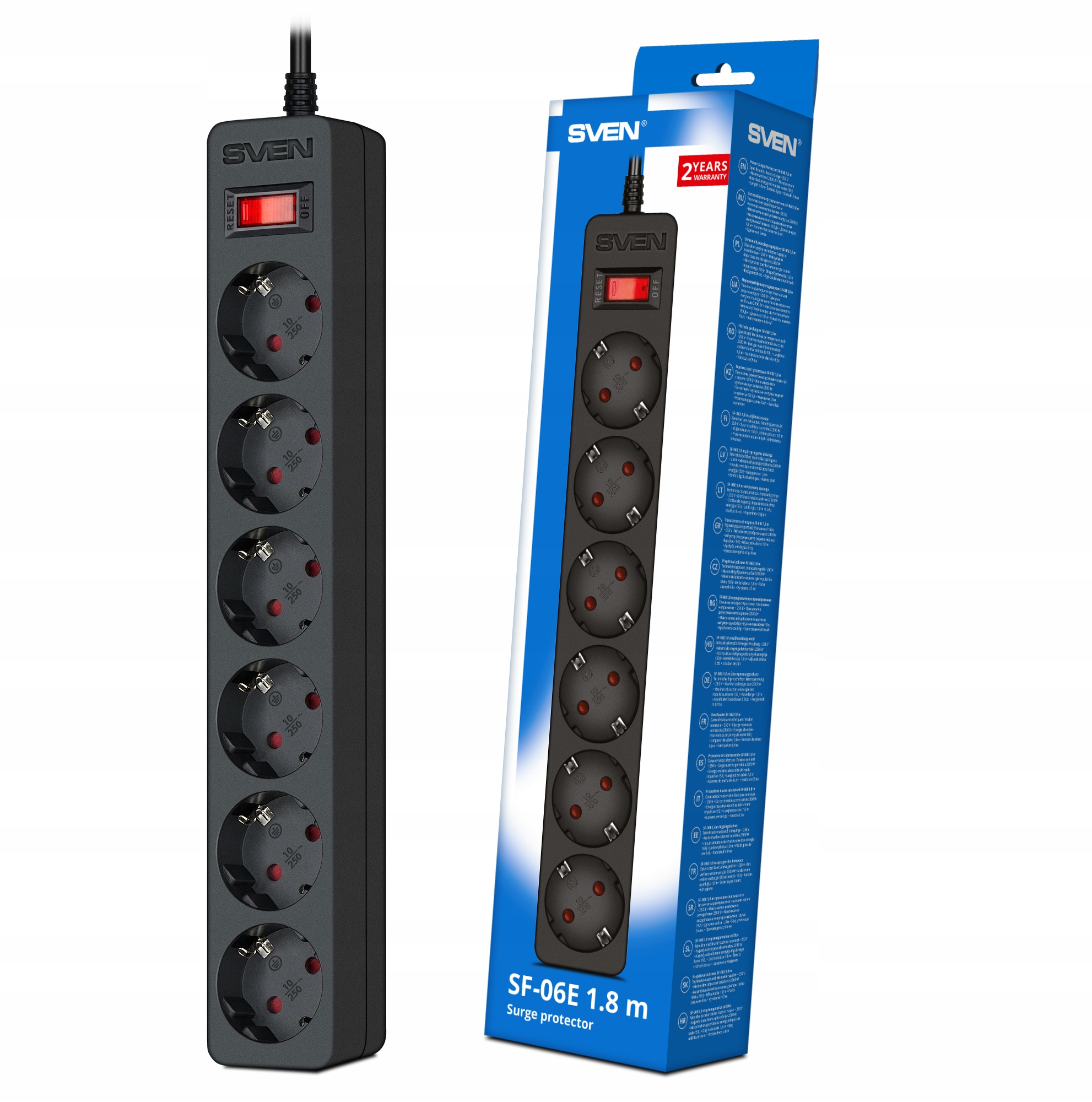 Listwa przeciwprzepięciowa SVEN SF-06E 1,8 m – Bezpieczeństwo i wygoda w jednym