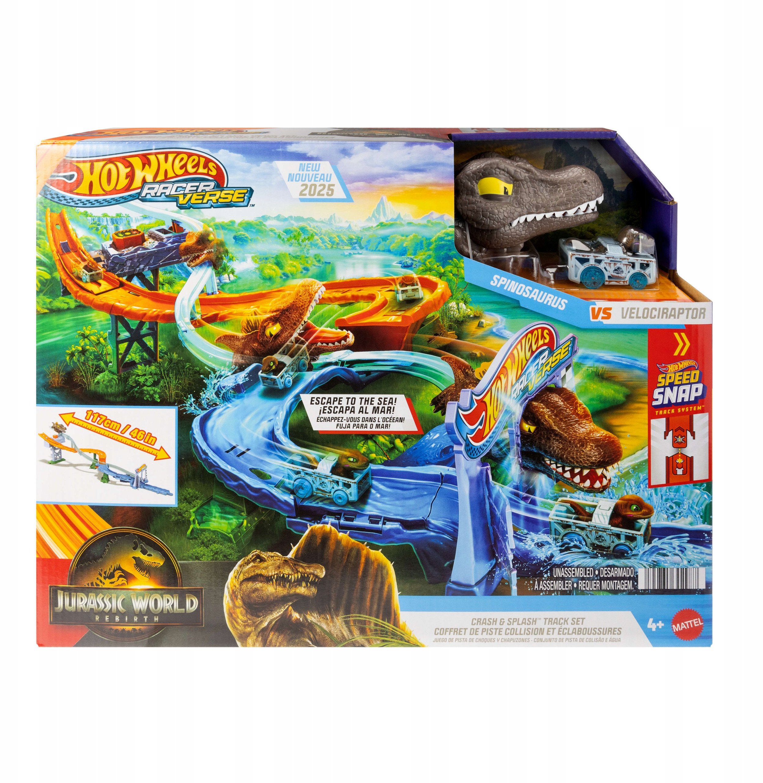 Hot Wheels RacerVerse Jurassic World Morski dinopościg – Ekscytująca zabawa dla dzieci