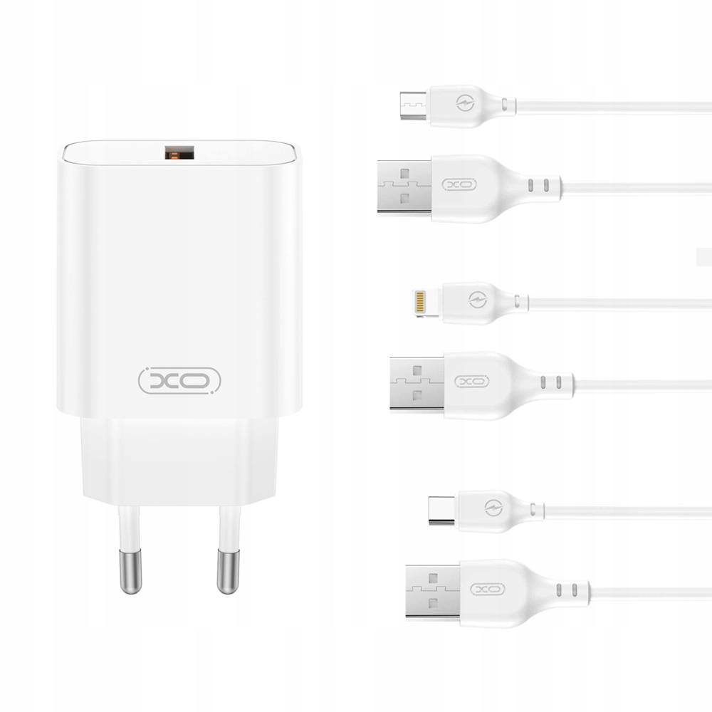 XO ładowarka sieciowa CE33 QC 18W 1x USB BIAŁA + KABEL LIGHTNING – Szybkie i bezpieczne ładowanie
