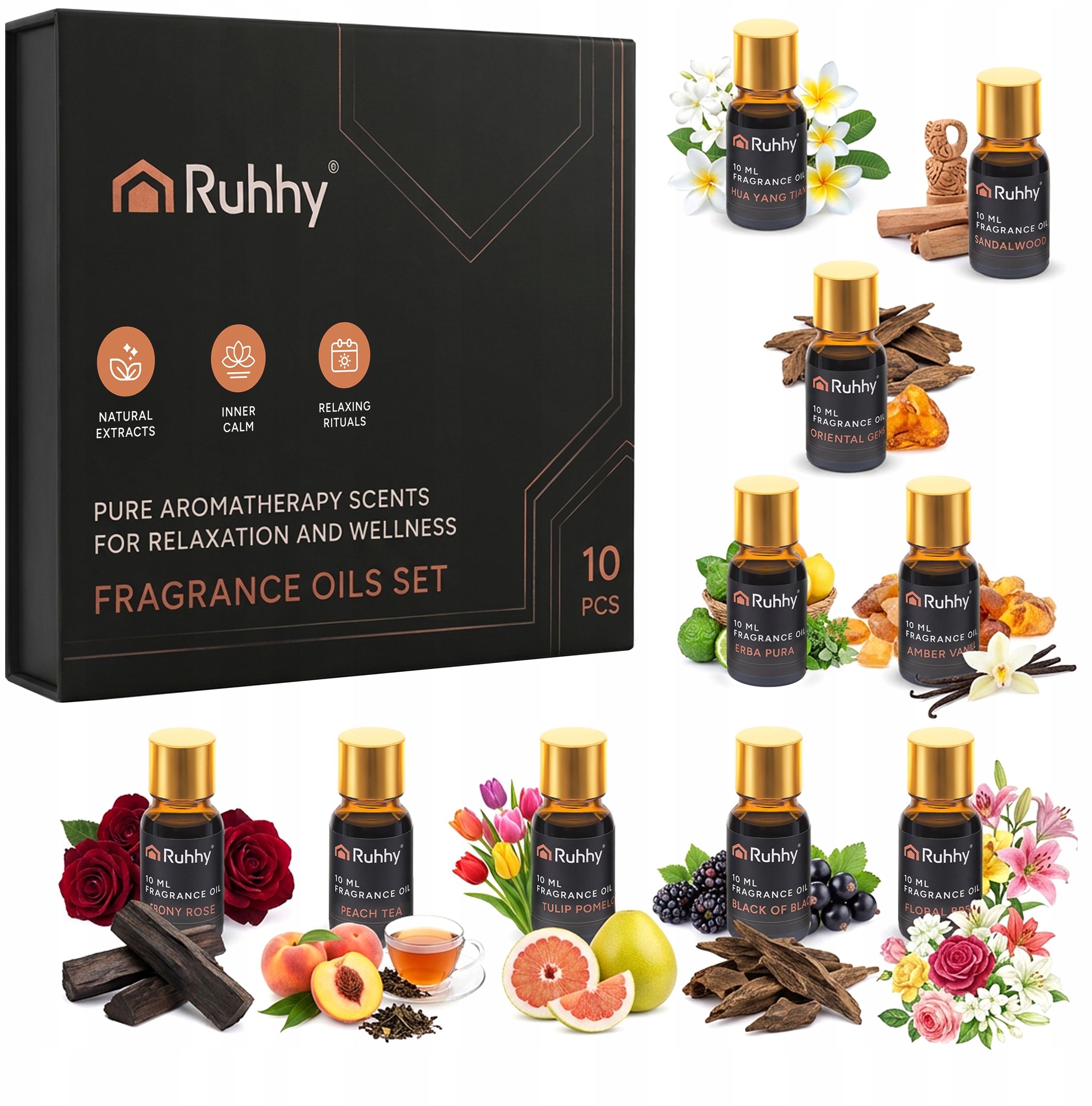 Olejek zapachowy - zestaw 10szt. 10ml Ruhhy – Aromatyczna podróż do Twojego domu