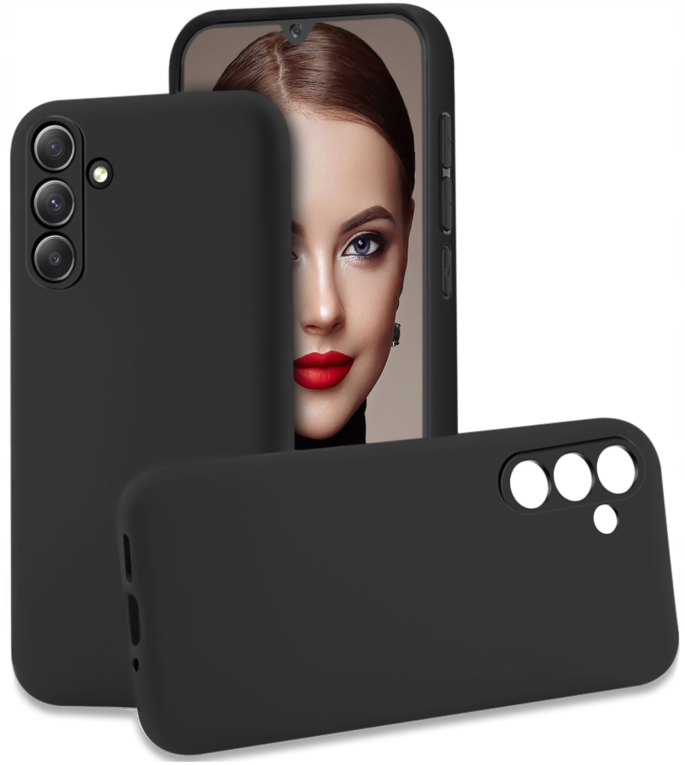 ZESTAW Etui do Samsung A34 5G | Matowe Czarne Silikon Slim + SZKŁO – Ochrona i styl w jednym