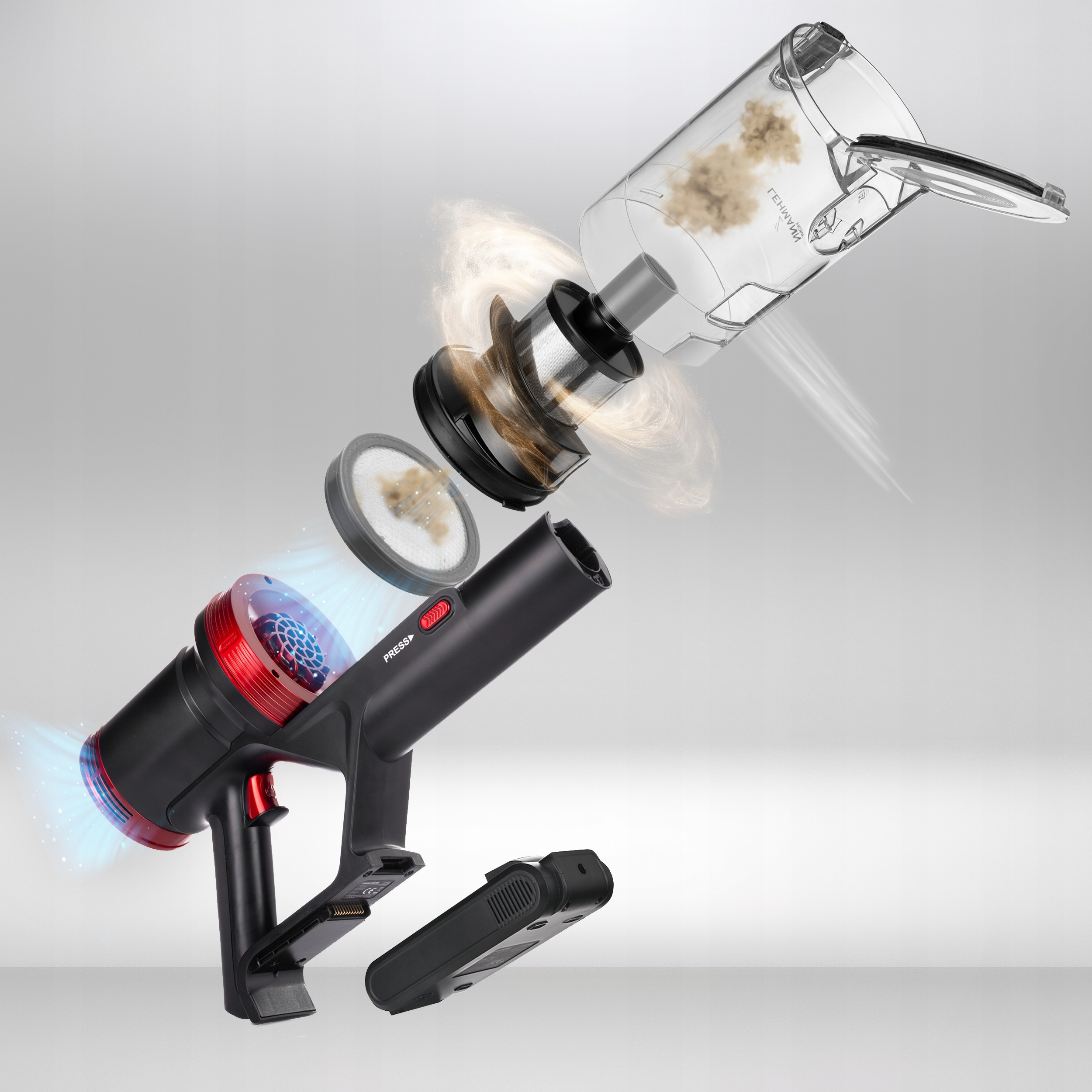 ODKURZACZ PIONOWY BEZPRZEWODOWY RĘCZNY BEZWORKOWY ELEKTROSZCZOTKA LED 450W Marka Lehmann