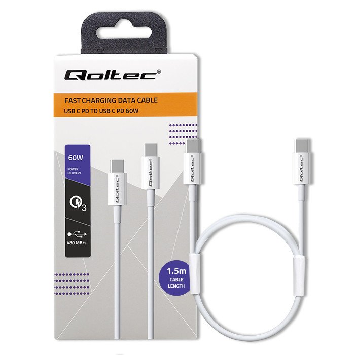 Kabel USB-C - USB-C 1,5 m Biały Qoltec – Nowoczesne połączenie dla Twoich urządzeń