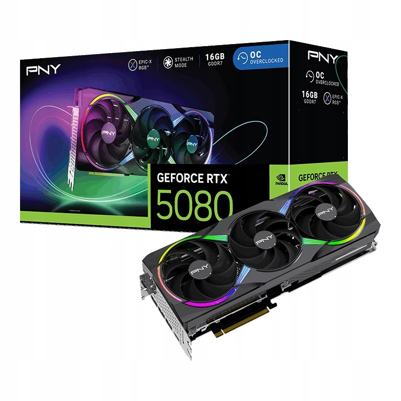 Karta graficzna PNY NVIDIA GeForce RTX 5080 ARGB OC Tripple Fan FH 16GB GDDR7 PCIe 5.0 x16 – Wydajność na najwyższym poziomie
