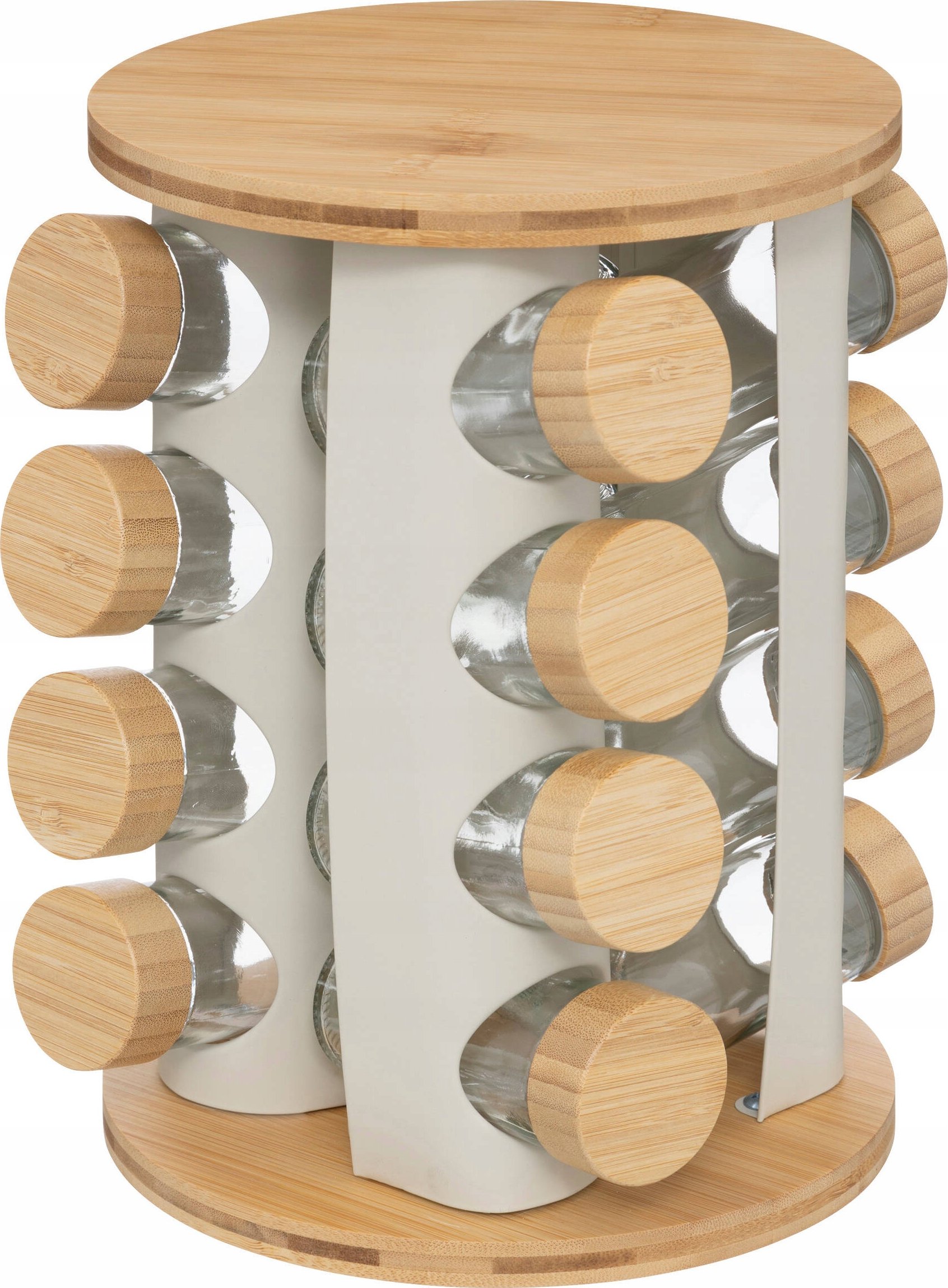 Obrotowy stojak na przyprawy SENSIA 13 słoików z bambusowymi zakrętkami – Praktyczne rozwiązanie do każdej kuchni