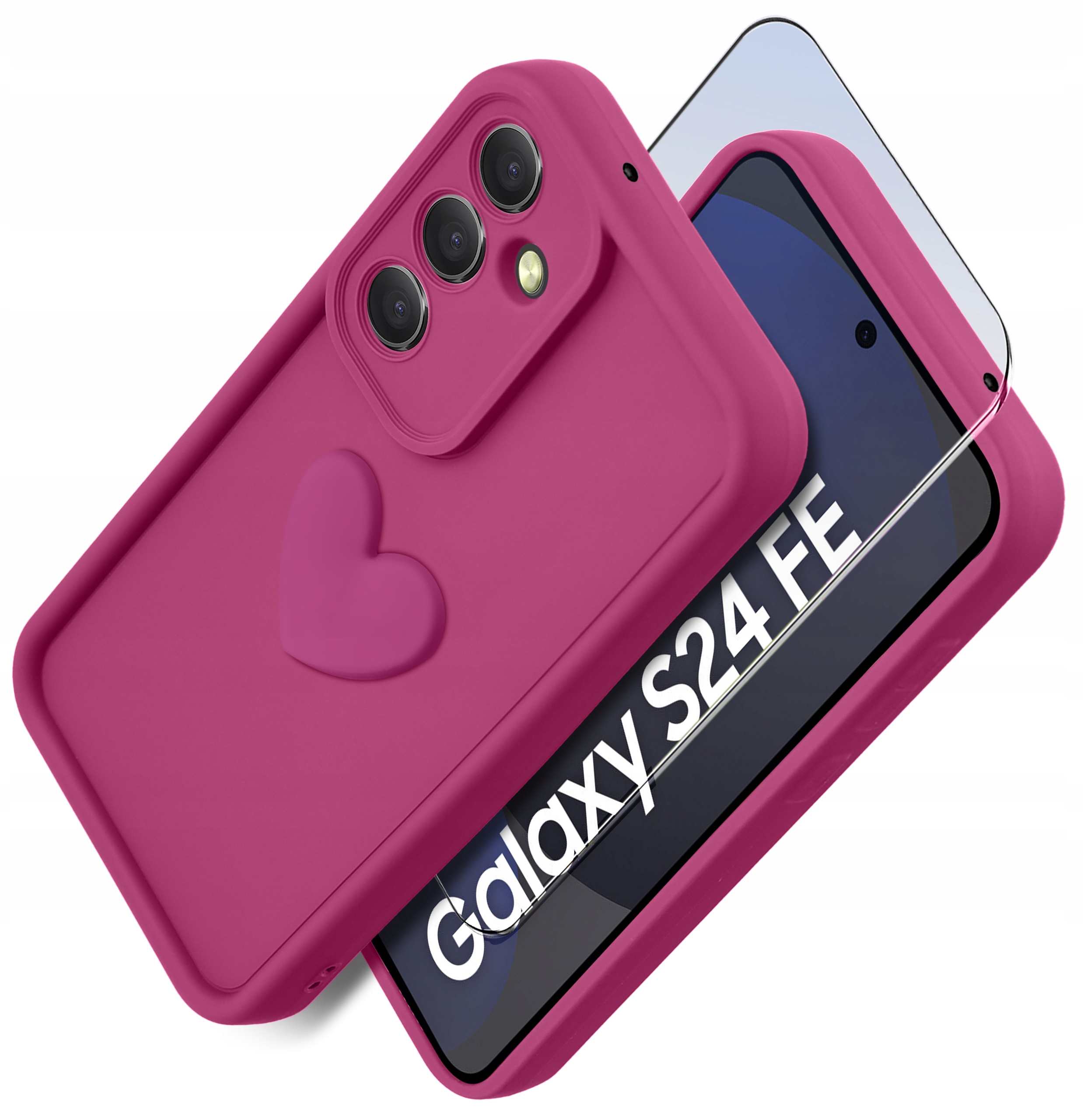 Etui do Samsung S24 FE silikonowe MATOWE serce + Szkło ochronne na ekran 9H – Ochrona i styl w jednym