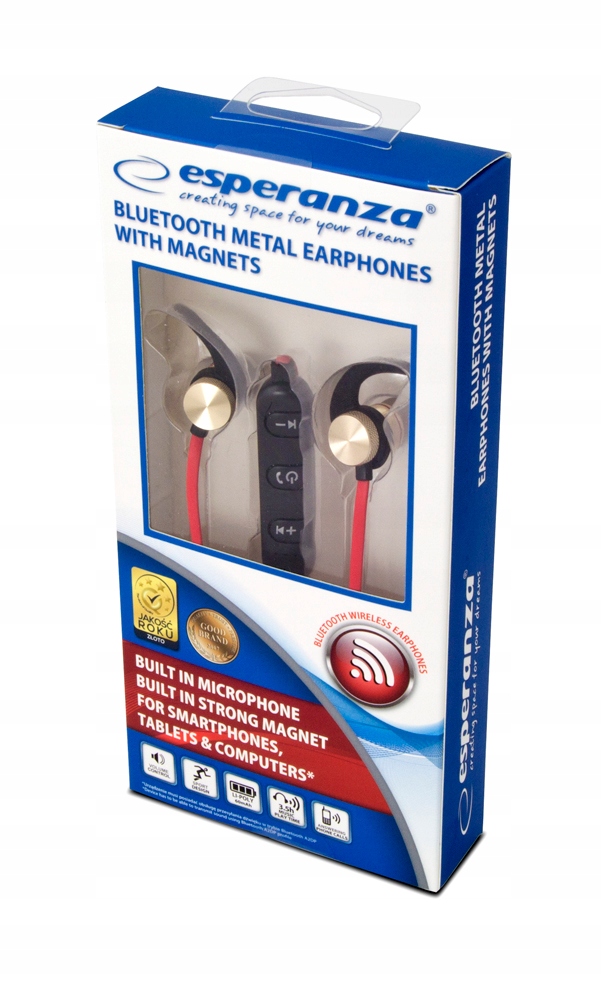 Esperanza EH186L – Metalowe słuchawki douszne Bluetooth z magnesem