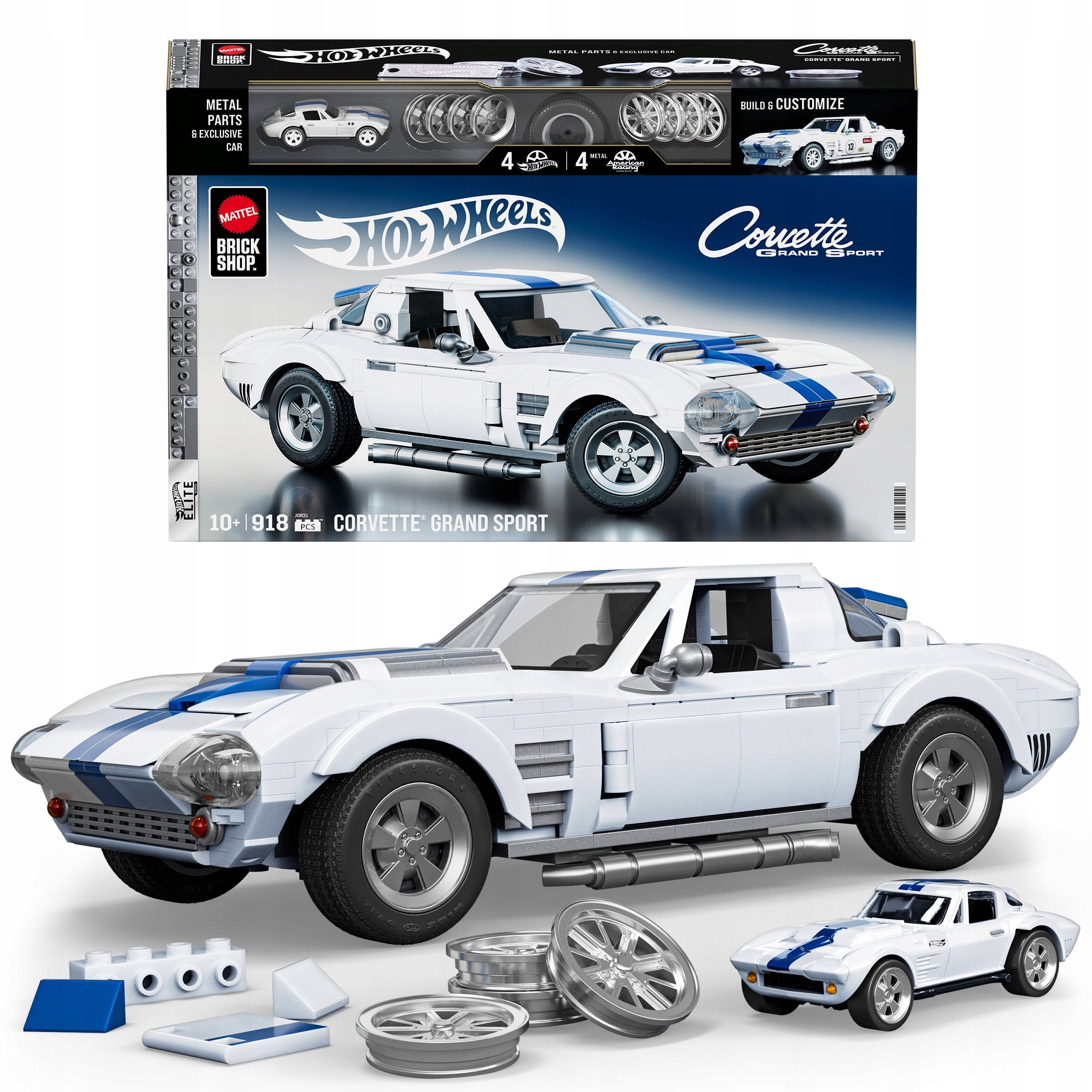 MATTEL BRICK SHOP HOT WHEELS - Konstruktorius Corvette Grand Sport (JGR31) – Zbuduj swoją legendę