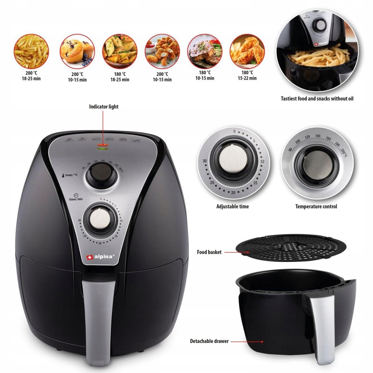 Manualna regulacja temperatury od 80 do 200°C