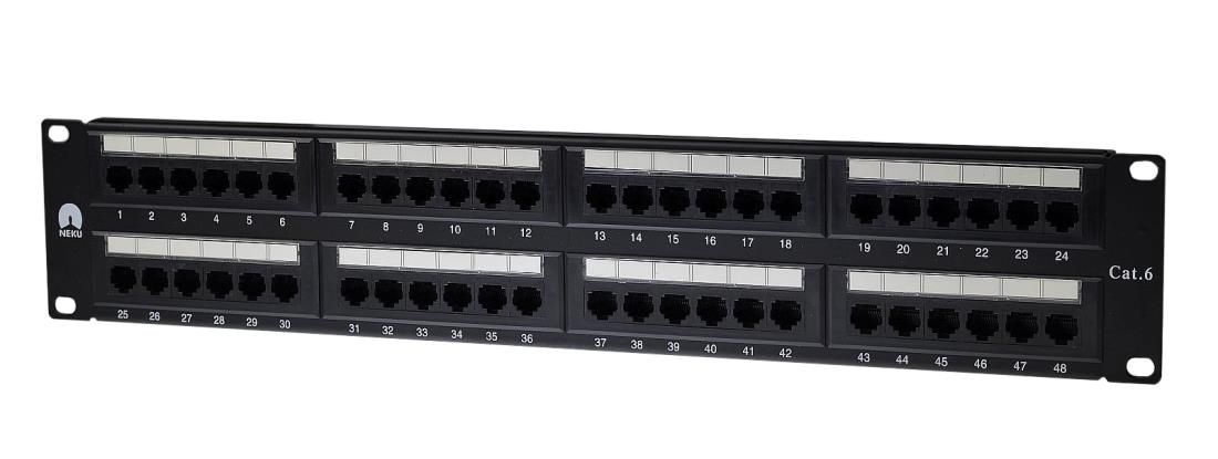 Patch panel RACK 19 kat.6 48p UTP 2U czarny NEKU – Wydajne zarządzanie siecią