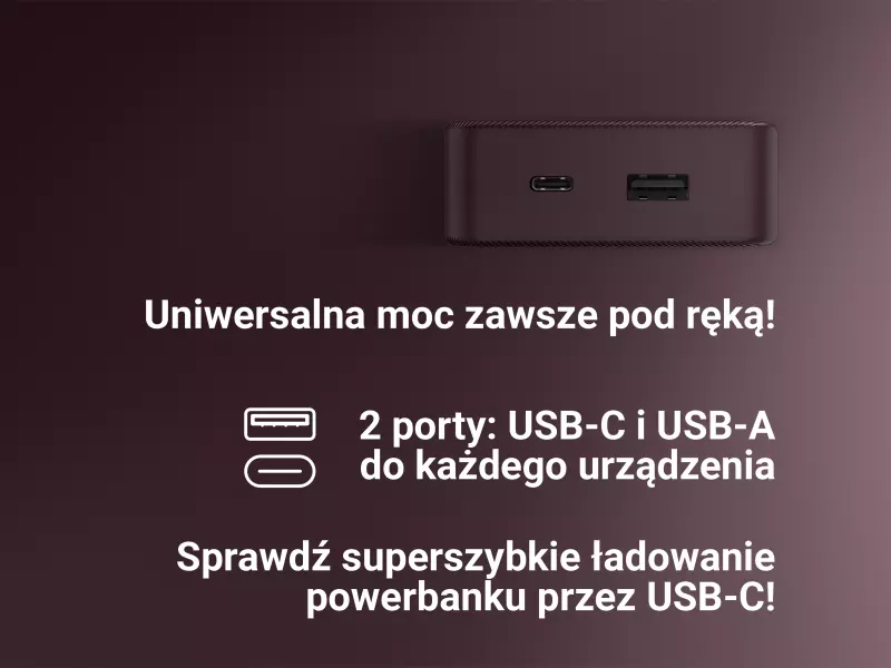 Lekki i kompaktowy powerbank z USB-C i USB-A