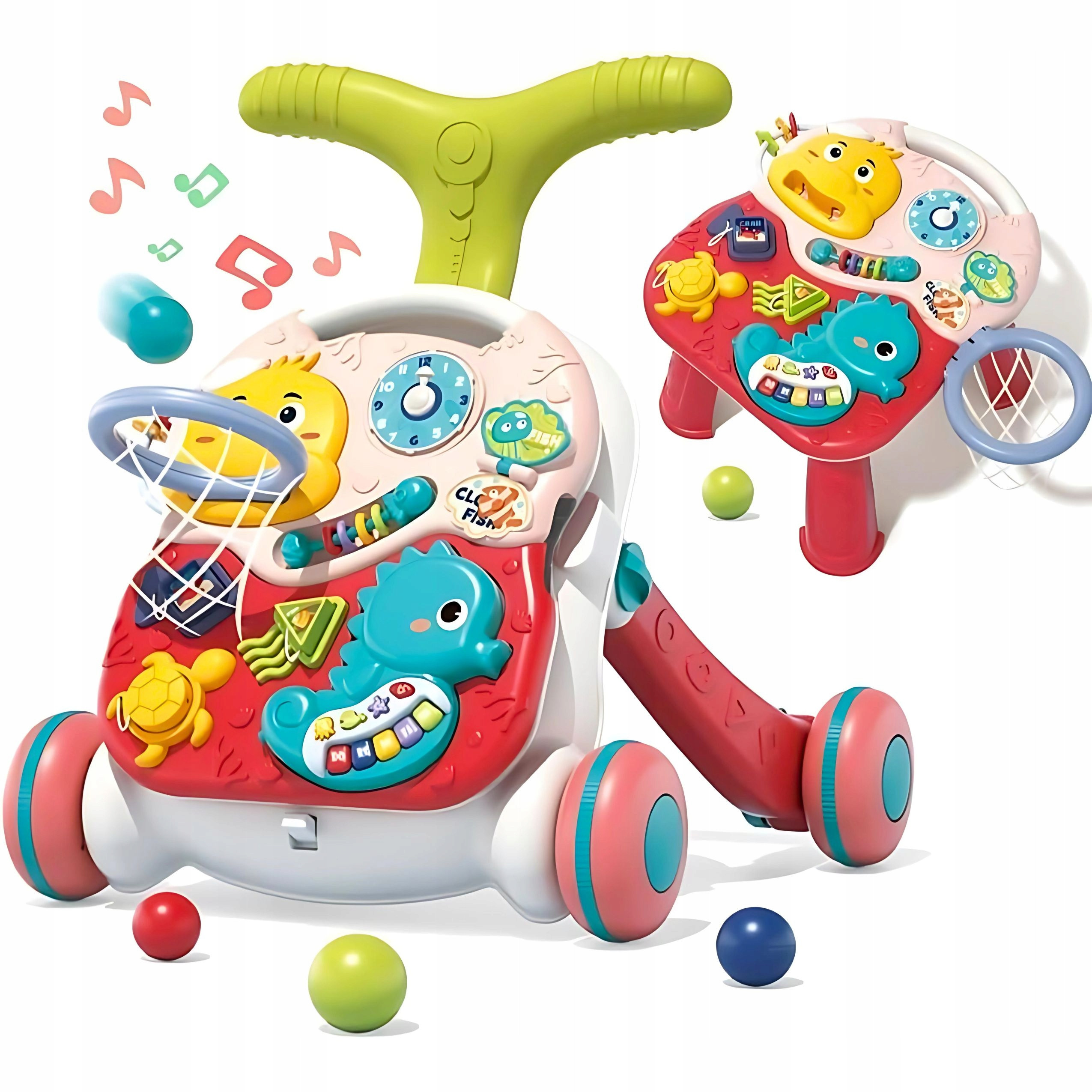 Pchacz wielokolorowy z koszykówką 5w1 – Doskonały towarzysz w nauce chodzenia dla Twojego malucha