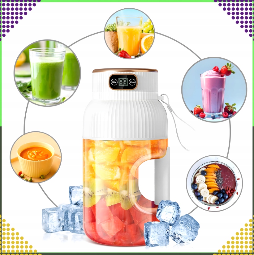 Przenośny Blender Mikser do Napojów Owoców Smoothie 1L Bezprzewodowy USB – Idealny do stylu życia