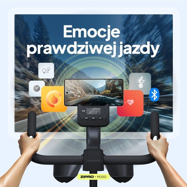 Rower spinningowy ZIPRO Modo - Połącz się z aplikacją, trenuj na wirtualnych trasach