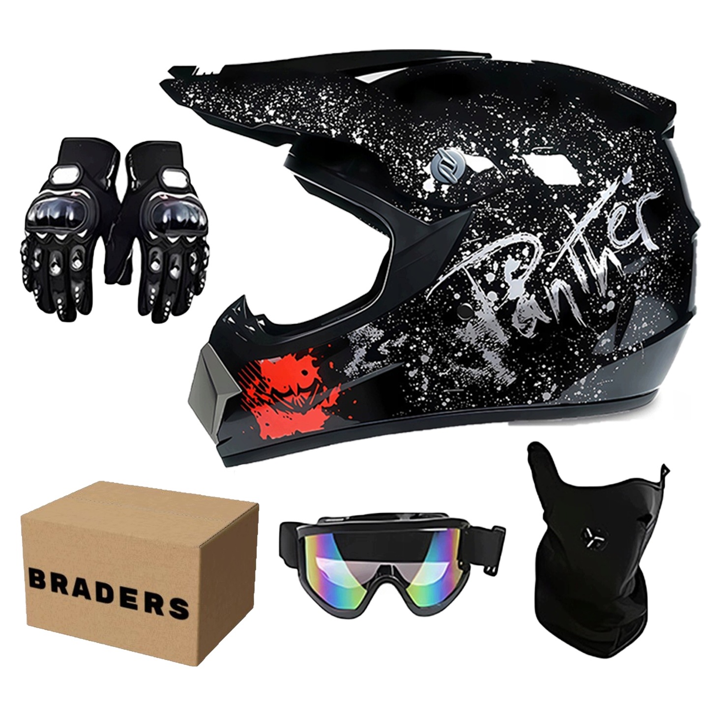 Zestaw dziecięcy kask crossowy Enduro + gogle + rękawice + maska BRADERS – Bezpieczna zabawa na torze