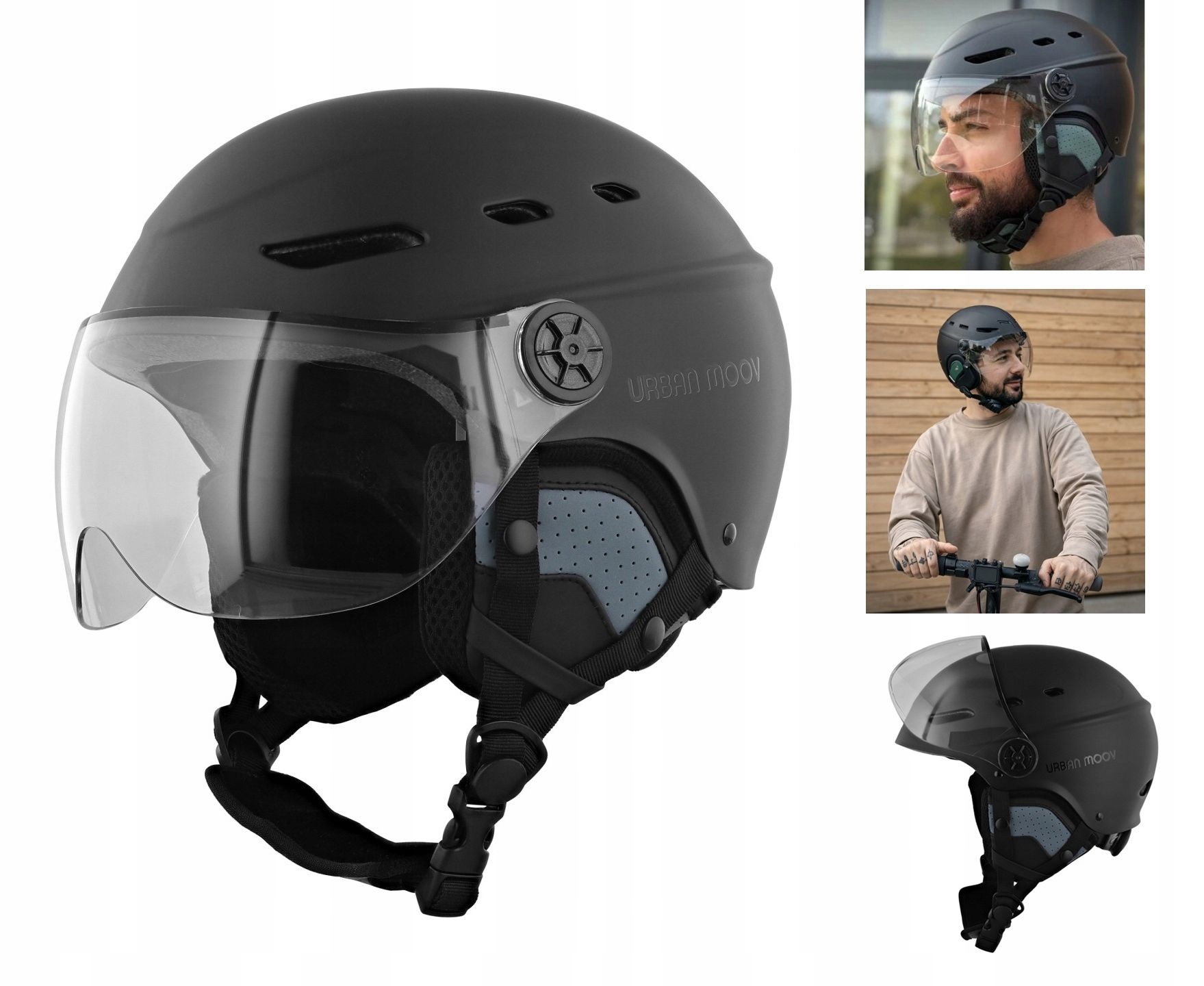 Kask Miejski Urban Moov z Szybką Ochronną i Nausznikami – Bezpieczeństwo i Styl w Jednym