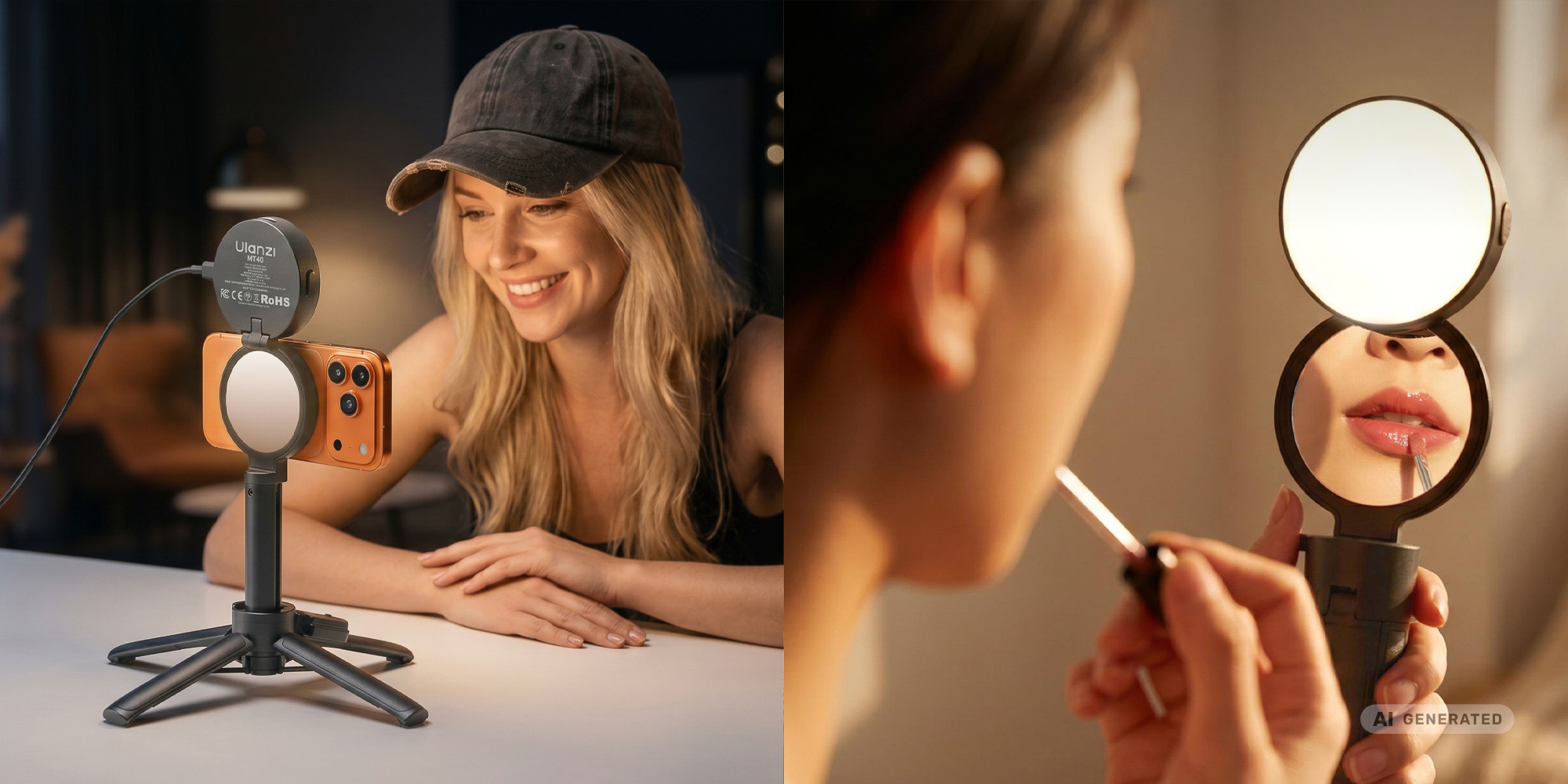 width=100% Selfie stick Ulanzi MT40 z lampą LED - WB (2500 K - 8500 K)