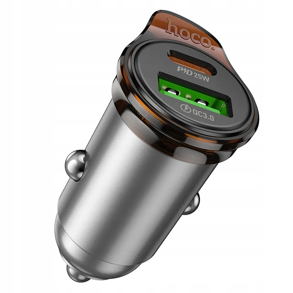 Ładowarka samochodowa USB A + Typ C + kabel Typ C do Typ C PD QC3.0 43W NZ16A szara – Szybkie ładowanie w podróży