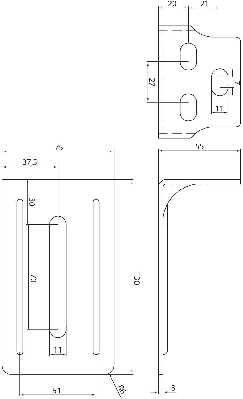 Wymiary wspornika – Kompaktowe 130x75mm