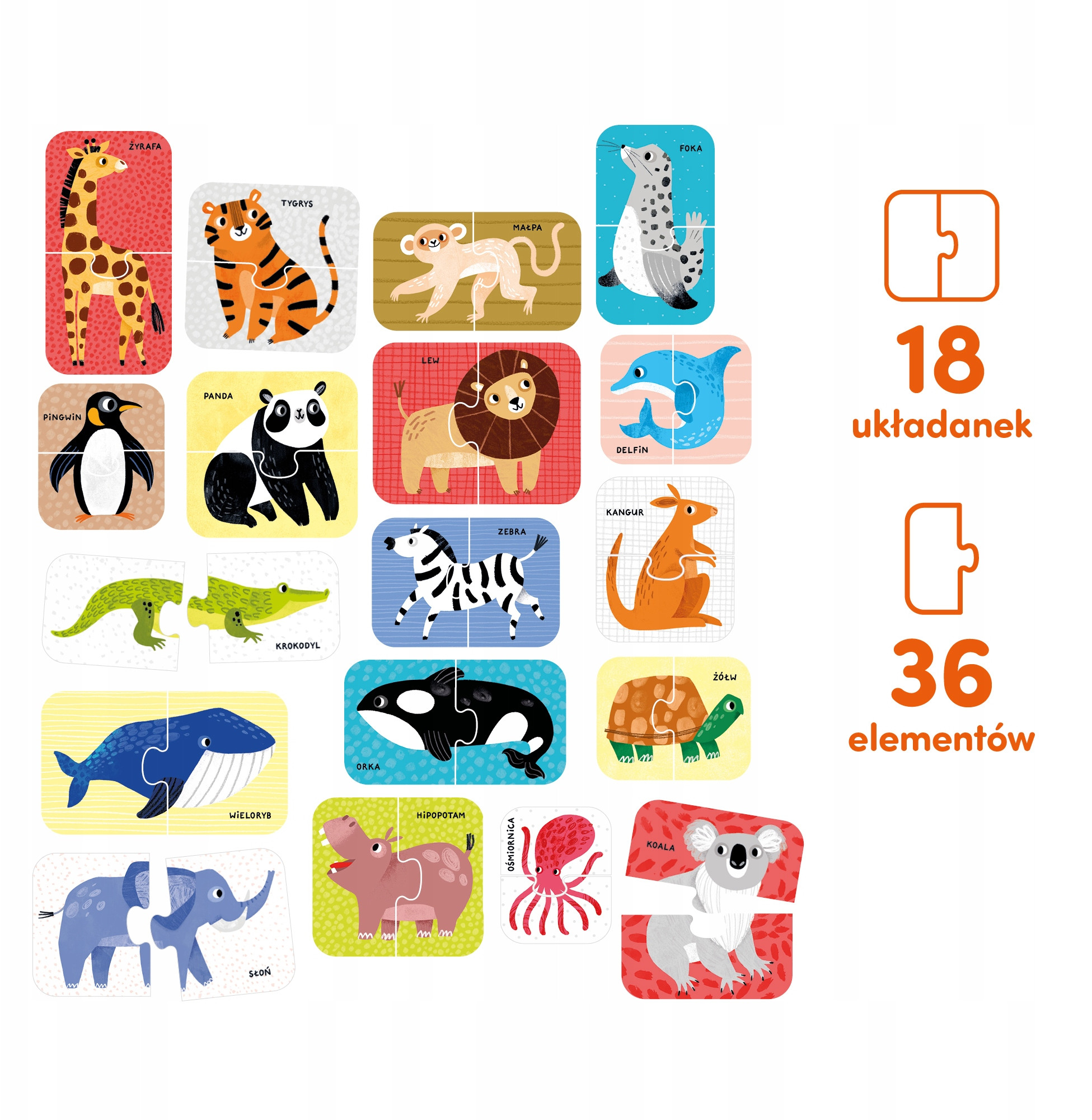 Wesołe układanki z dzikimi zwierzętami z różnych zakątków świata