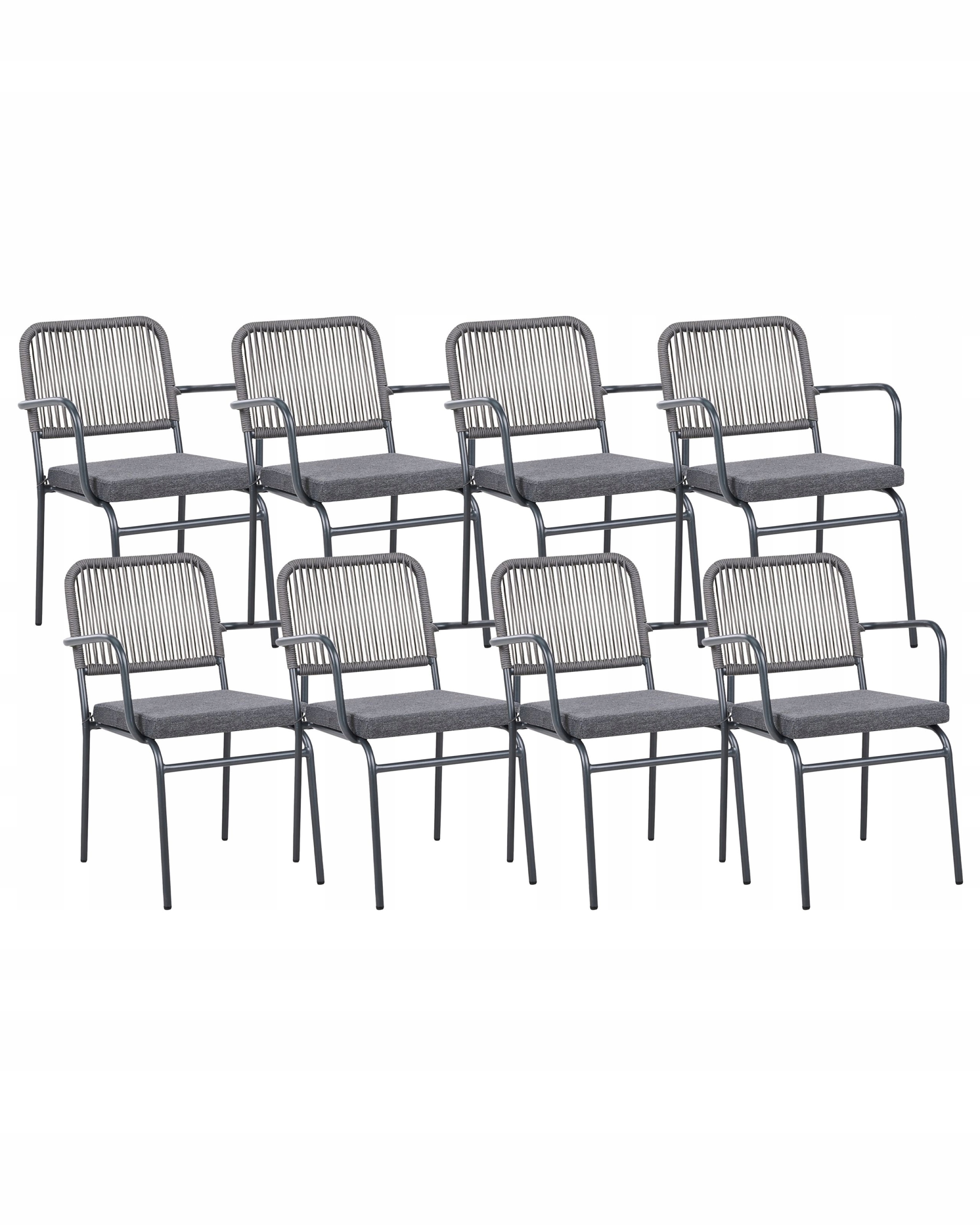 Zestaw 8 krzeseł ogrodowych z poduszkami TACENO Metal Szary – Idealne do Twojego ogrodu