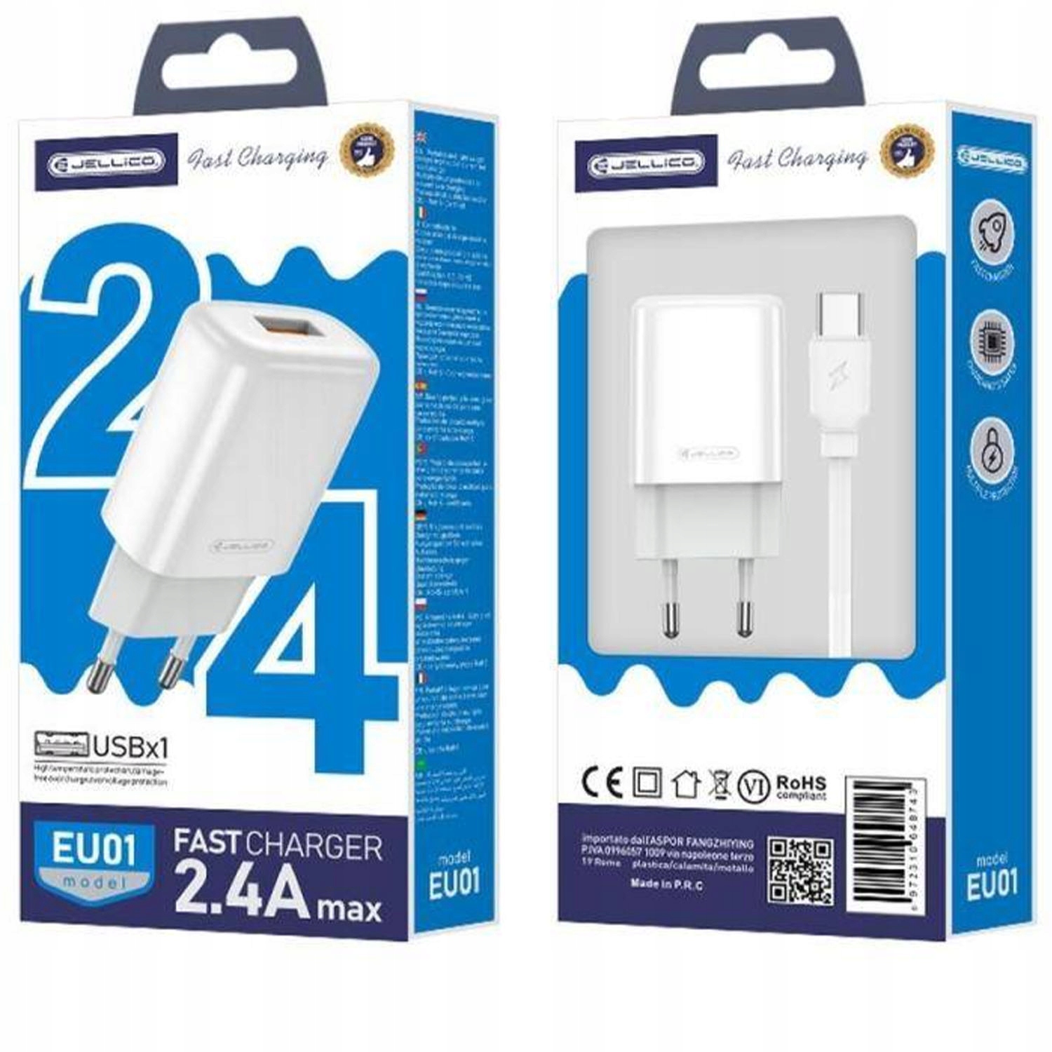 JELLICO ŁADOWARKA SIECIOWA EU01 2.4A USB + KABEL MICRO USB – Szybkie ładowanie w zasięgu ręki