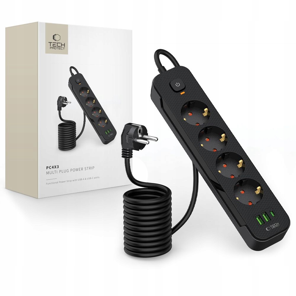Tech-Protect PCL4X3 – Wielofunkcyjna listwa zasilająca z USB i Type-C