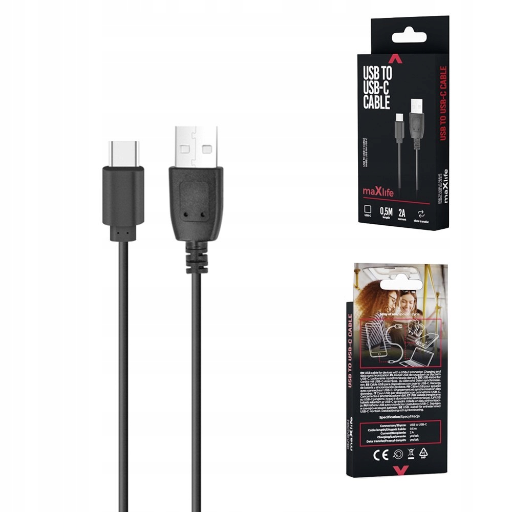 TelForceOne Maxlife kabel USB - USB-C 0,5 m 2A czarny – Idealne rozwiązanie dla Twoich urządzeń