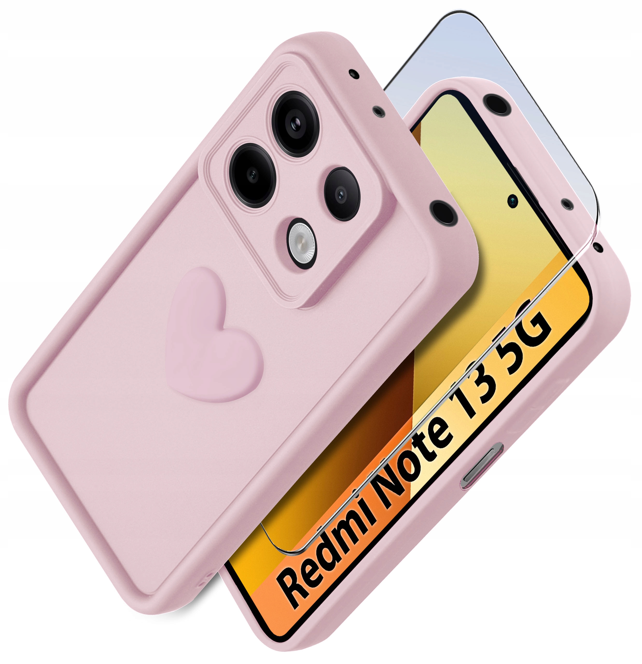 Etui do Xiaomi Redmi Note 13 5G silikonowe MATOWE serce + Szkło ochronne 9H – Ochrona i styl w jednym
