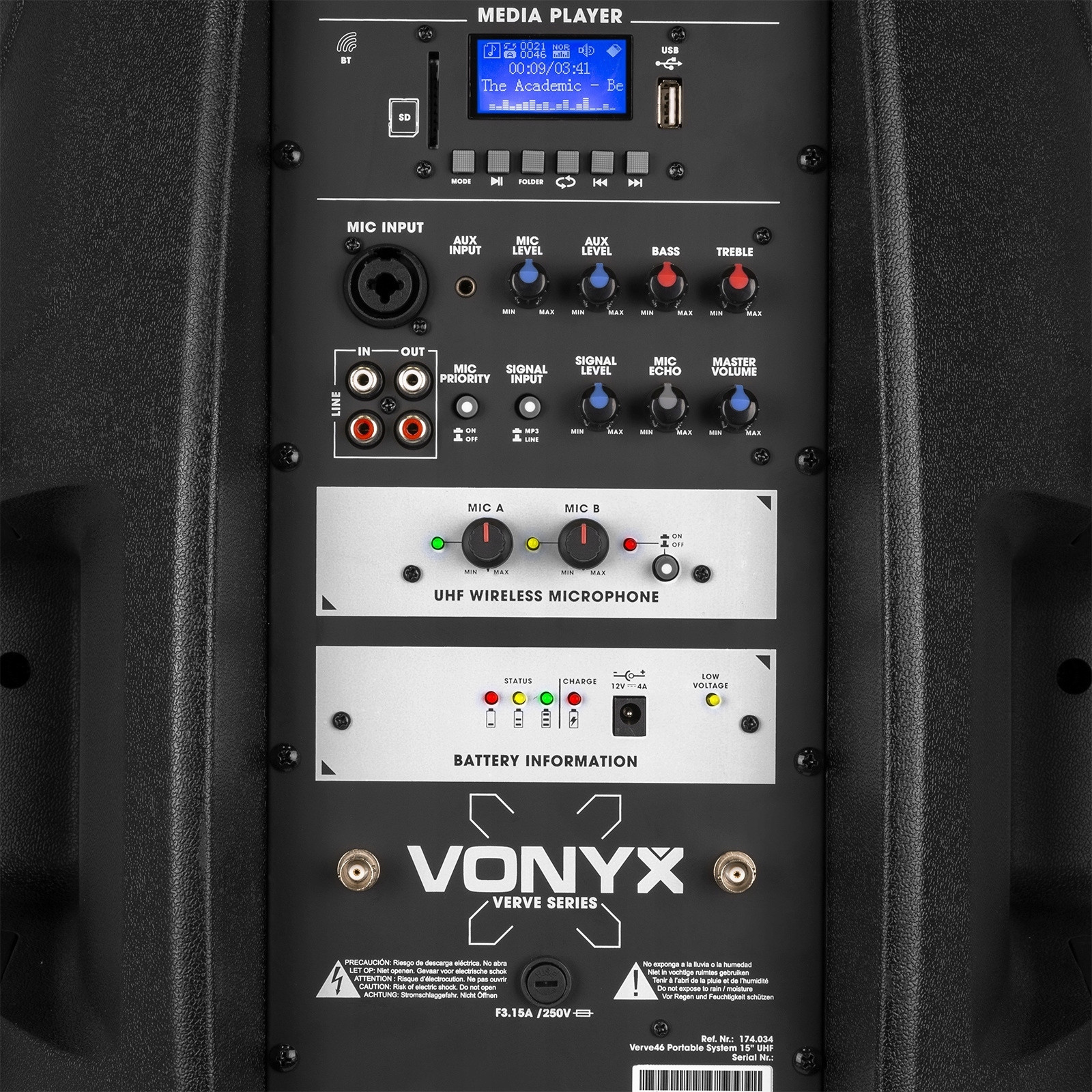 Przenośny system audio z 2 mikrofonami UHF