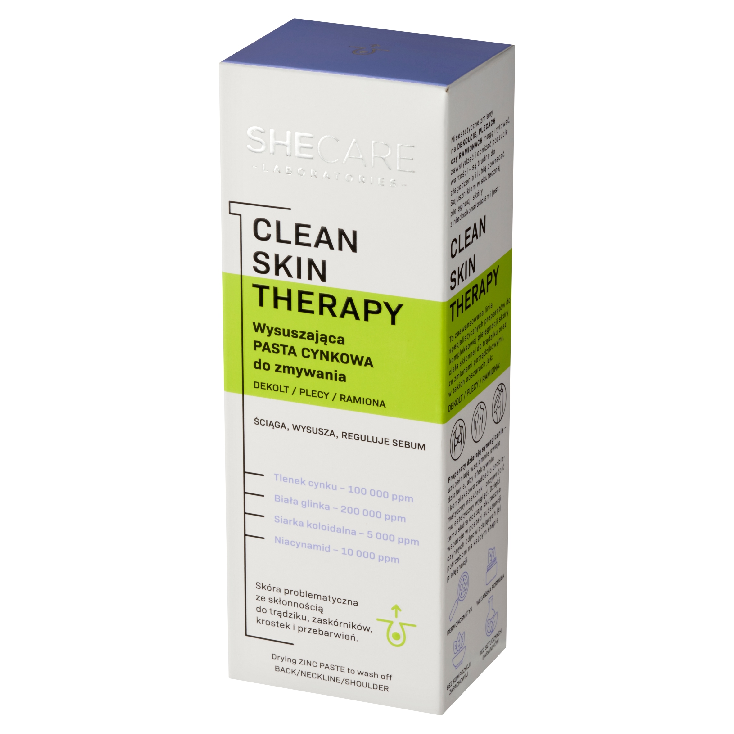 Aktywne składniki: Cynk, glinka biała, siarka koloidalna i niacynamid