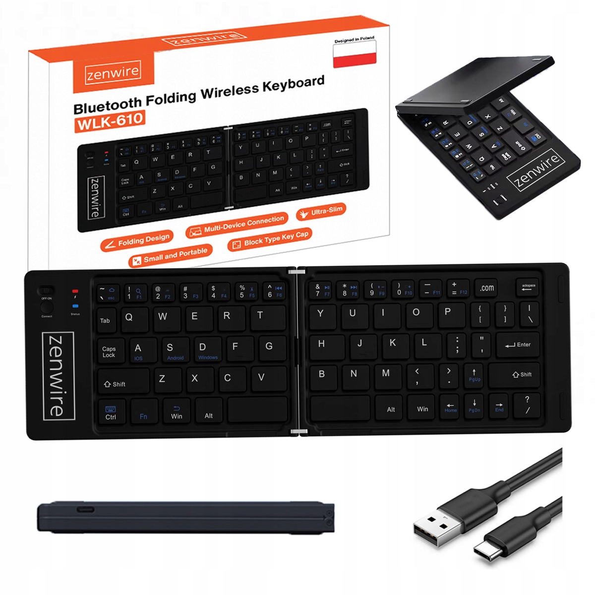 Składana Mini Klawiatura Bezprzewodowa Bluetooth do Tabletu Telefonu USB-C – Mobilność i wygoda w zasięgu ręki