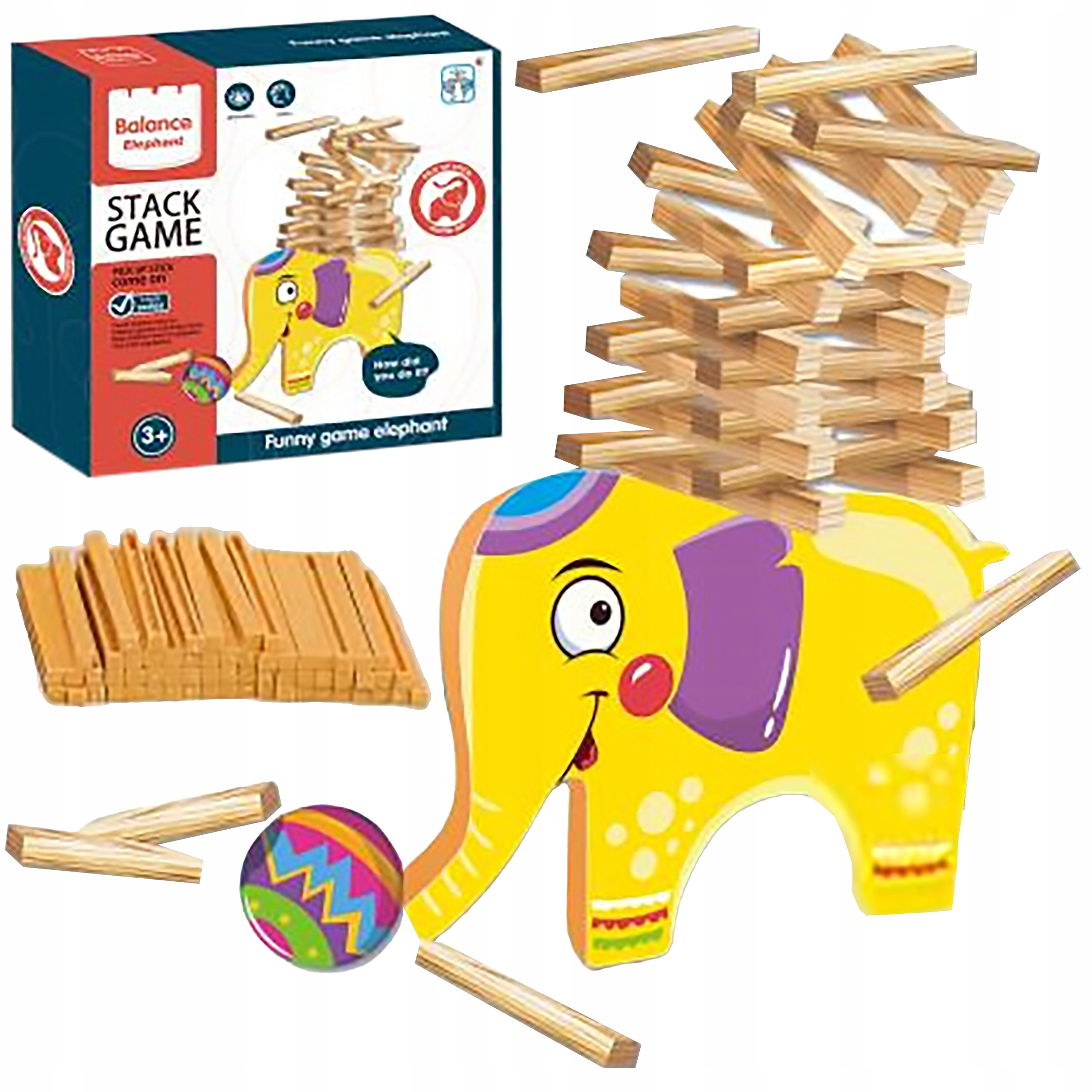 Edukacyjna gra zręcznościowa 'Stack Game' – Zbuduj wieżę z klocków na wesołym słoniku